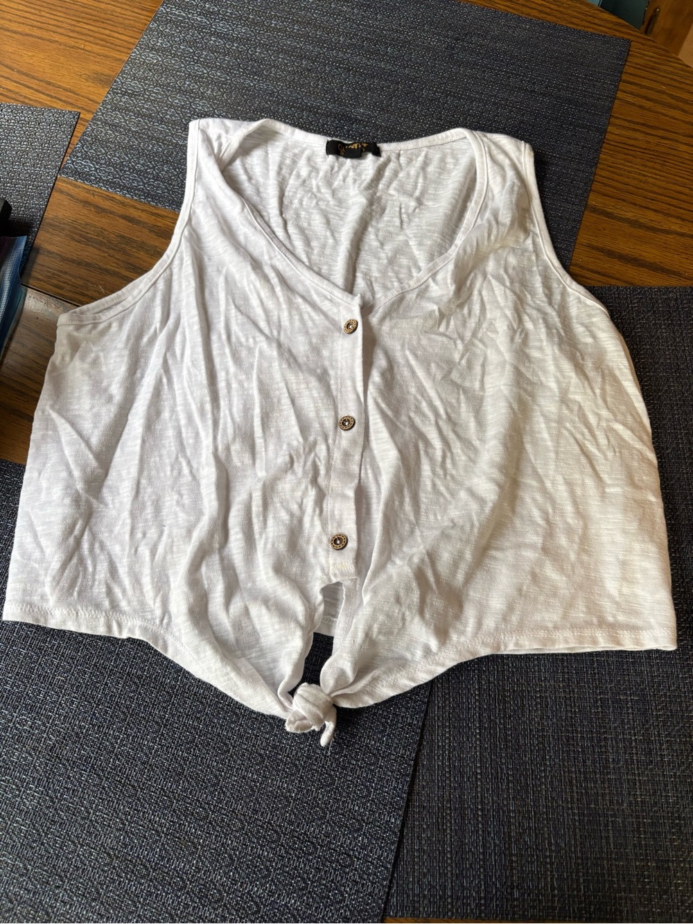 Cropped White Button-Front Tie Tank Top